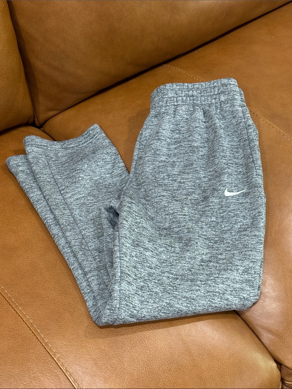 Nike Kids Gray Heather Jogger Sweatpants with White Swoosh